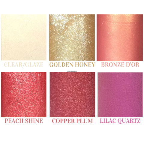 img: 6 swatches of our shiny sparkle lip glosses